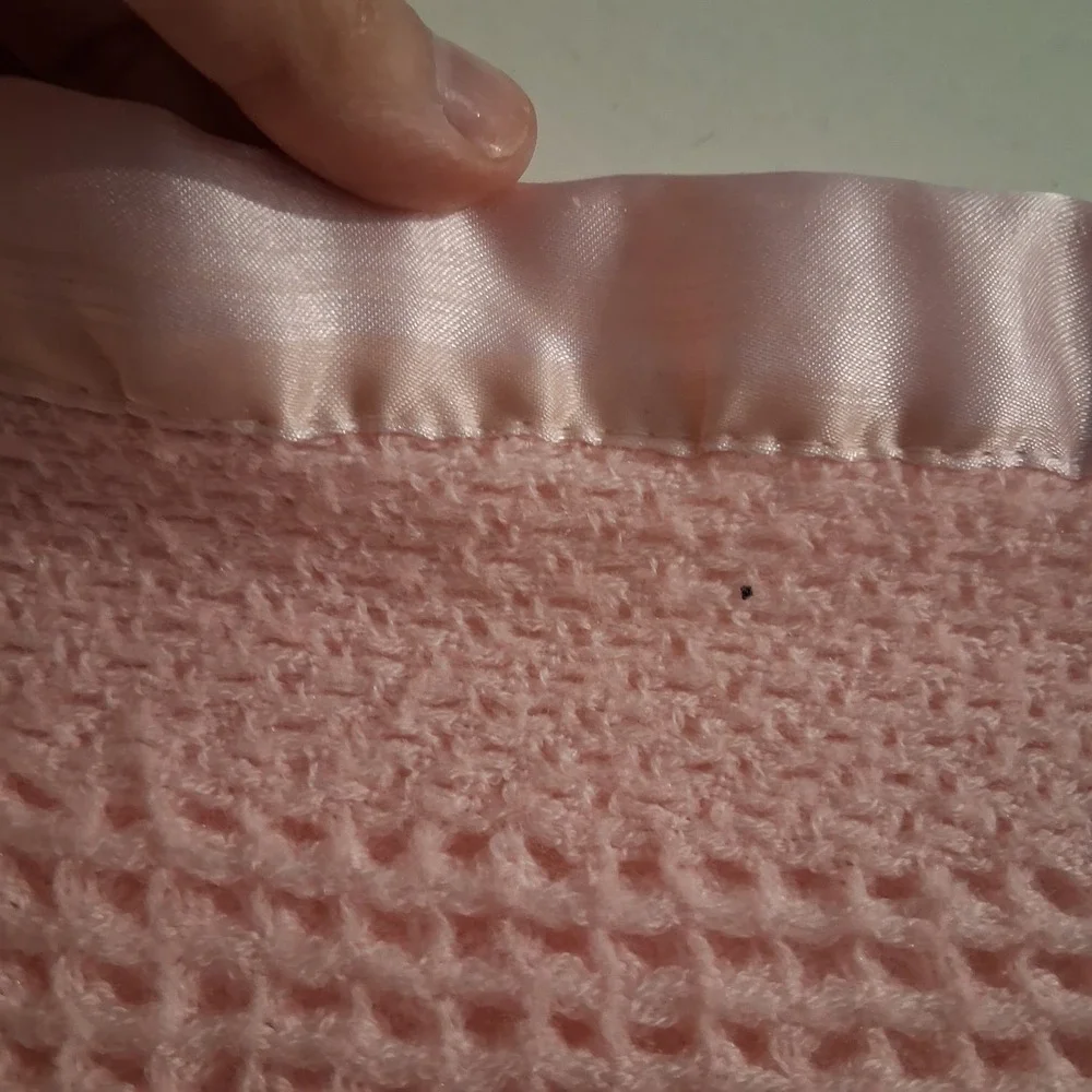 Kidgets Pink Waffle Weave Satin Edge Bless This Baby Blanket 28x29 Thermal Lovey